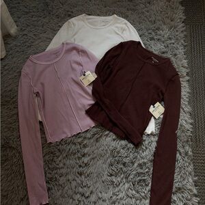 NWT Women's Long Sleeve Ribbed Tops - White, Purple, Burgundy - XS